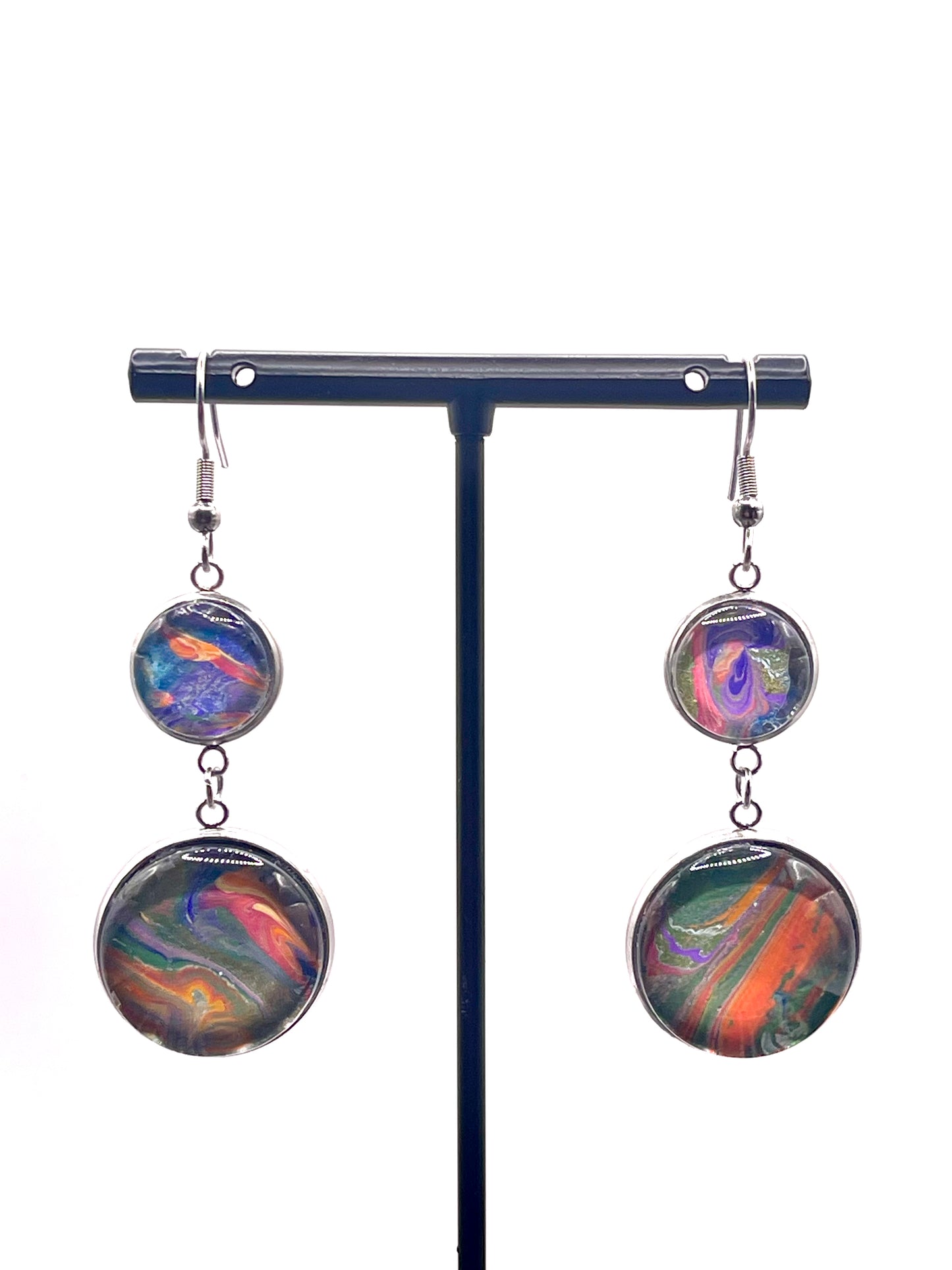 Double Silver Round Earrings (C169)