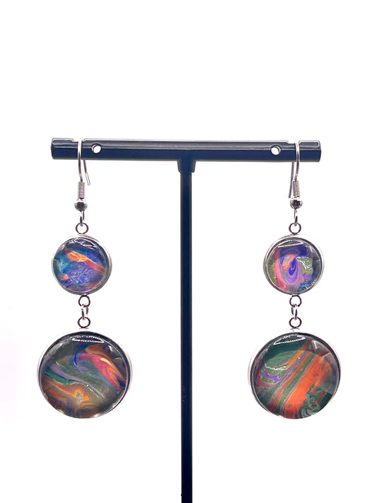Double Silver Round Earrings (C169)