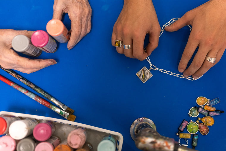 Grandma and Grandson Crafted Colorful Jewelry